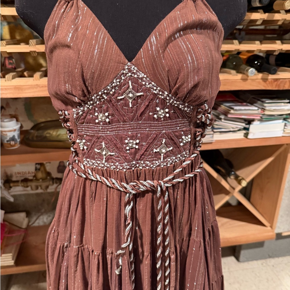 ECI Chocolate Maxi Dress Y2K‎ with Metallic Highlights